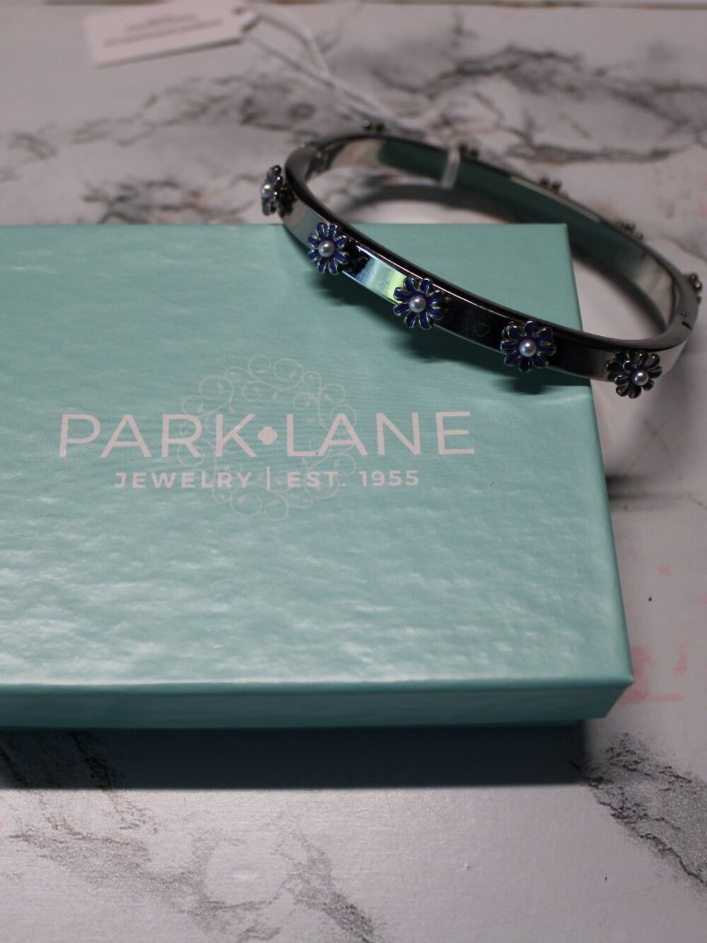 Park Lane Blue Floral Pearl Hinge Clasp Silver Bracelet